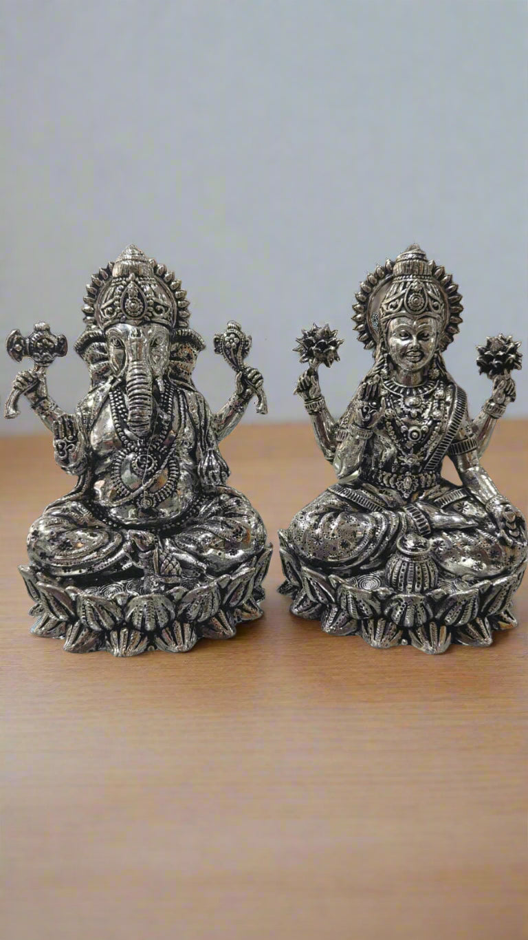 Big Size Silver Plated Lotus Lakshmi Ganesh Idols